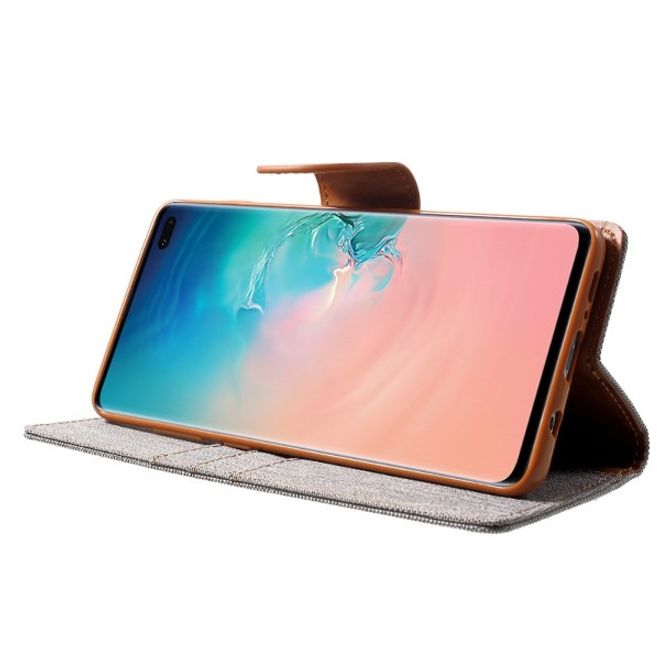 Goospery - Samsung Galaxy S20 Ultra Hülle - Leder/Stoff Case - Canvas Diary Series - grau/camel