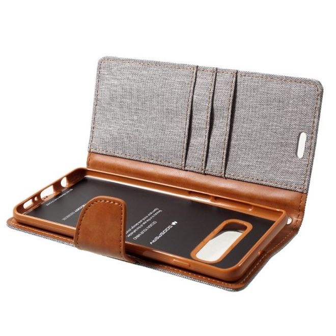 Goospery - Samsung Galaxy S20 Ultra Hülle - Leder/Stoff Case - Canvas Diary Series - grau/camel