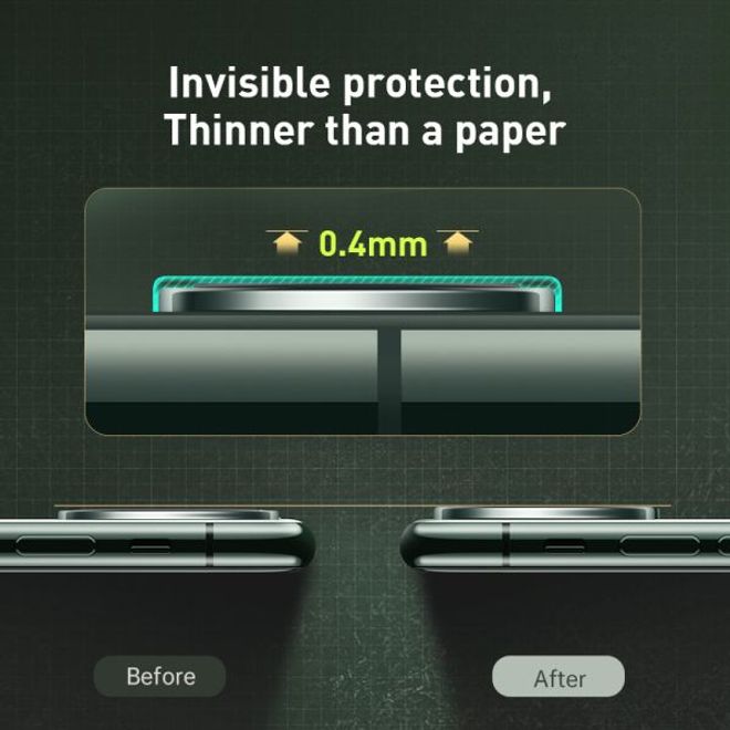 Baseus - iPhone 11 Pro / 11 Pro Max Kameraschutz - 3 Ultradünne Schutzfilme & Ringe - gold