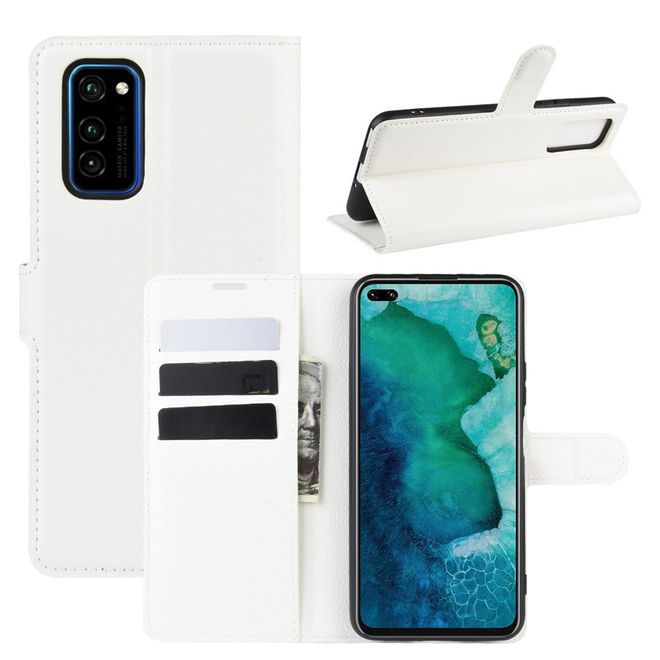 Huawei Honor V30 / V30 Pro Handy Hülle - Litchi Leder Bookcover Series - weiss