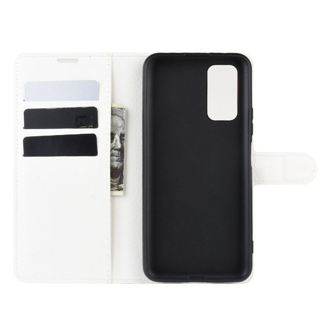 Huawei Honor V30 / V30 Pro Handy Hülle - Litchi Leder Bookcover Series - weiss