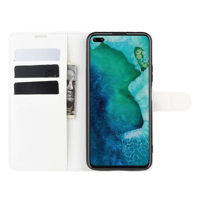 Huawei Honor V30 / V30 Pro Handy Hülle - Litchi Leder Bookcover Series - weiss