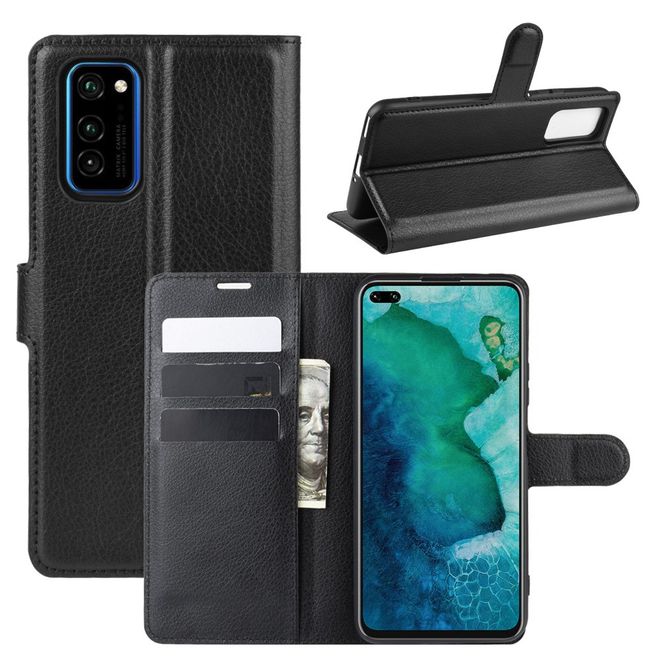 Huawei Honor V30 / V30 Pro Handy Hülle - Litchi Leder Bookcover Series - schwarz