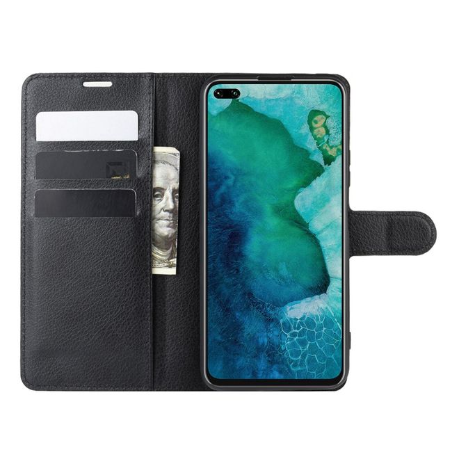 Huawei Honor V30 / V30 Pro Handy Hülle - Litchi Leder Bookcover Series - schwarz