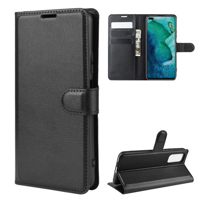 Huawei Honor V30 / V30 Pro Handy Hülle - Litchi Leder Bookcover Series - schwarz