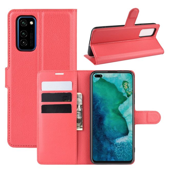 Huawei Honor V30 / V30 Pro Handy Hülle - Litchi Leder Bookcover Series - rot