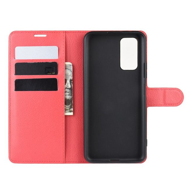 Huawei Honor V30 / V30 Pro Handy Hülle - Litchi Leder Bookcover Series - rot