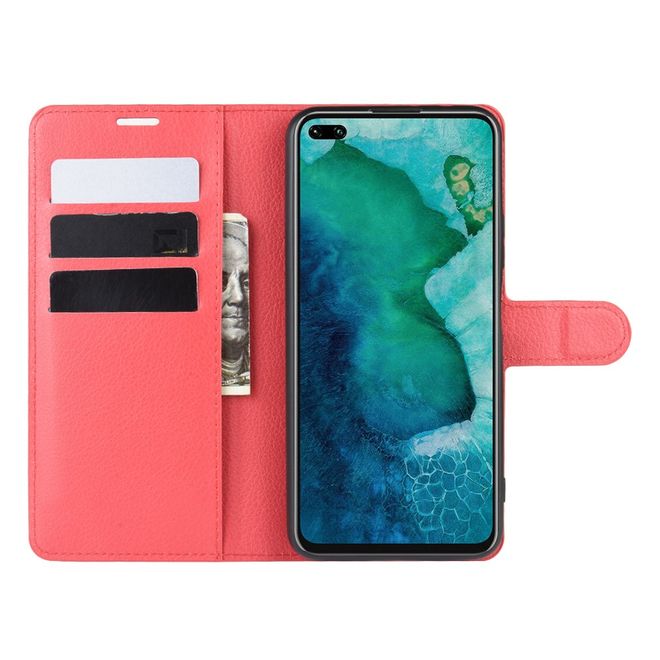 Huawei Honor V30 / V30 Pro Handy Hülle - Litchi Leder Bookcover Series - rot