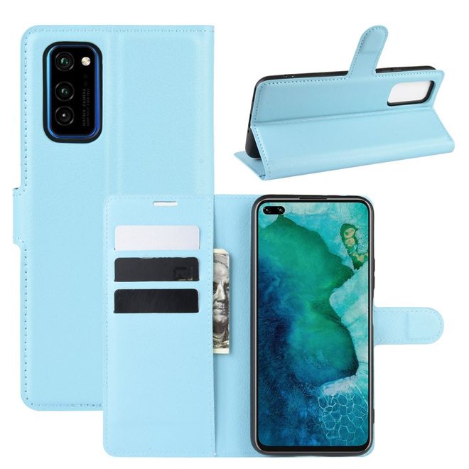 Huawei Honor V30 / V30 Pro Handy Hülle - Litchi Leder Bookcover Series - blau