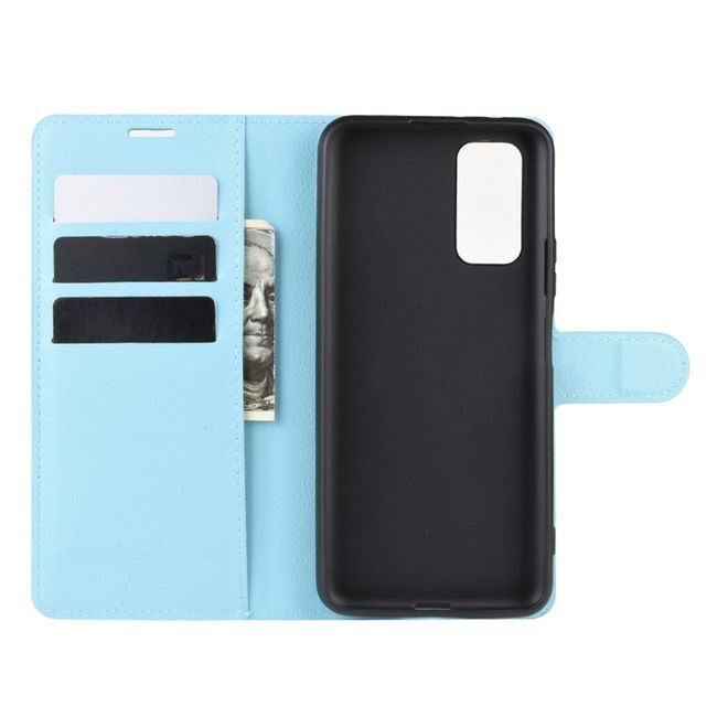 Huawei Honor V30 / V30 Pro Handy Hülle - Litchi Leder Bookcover Series - blau