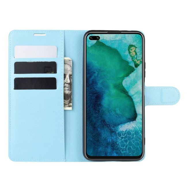 Huawei Honor V30 / V30 Pro Handy Hülle - Litchi Leder Bookcover Series - blau