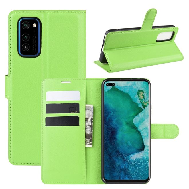 Huawei Honor V30 / V30 Pro Handy Hülle - Litchi Leder Bookcover Series - grün