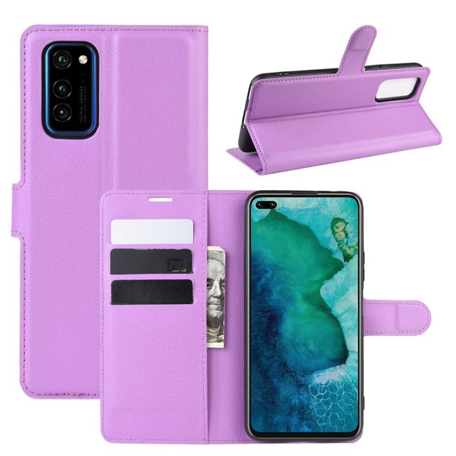Huawei Honor V30 / V30 Pro Handy Hülle - Litchi Leder Bookcover Series - purpur