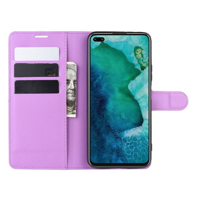 Huawei Honor V30 / V30 Pro Handy Hülle - Litchi Leder Bookcover Series - purpur