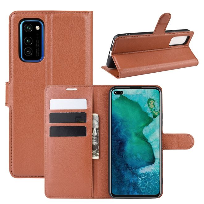 Huawei Honor V30 / V30 Pro Handy Hülle - Litchi Leder Bookcover Series - braun