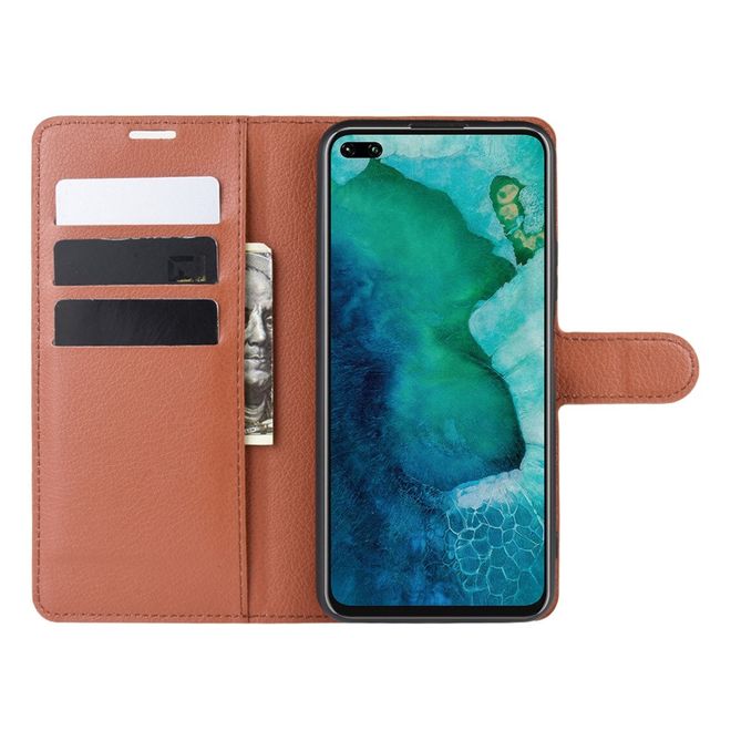 Huawei Honor V30 / V30 Pro Handy Hülle - Litchi Leder Bookcover Series - braun