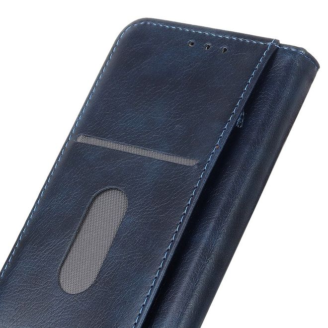 Huawei P40 Handy Hülle - Litchi V Leder Bookcover Series - blau