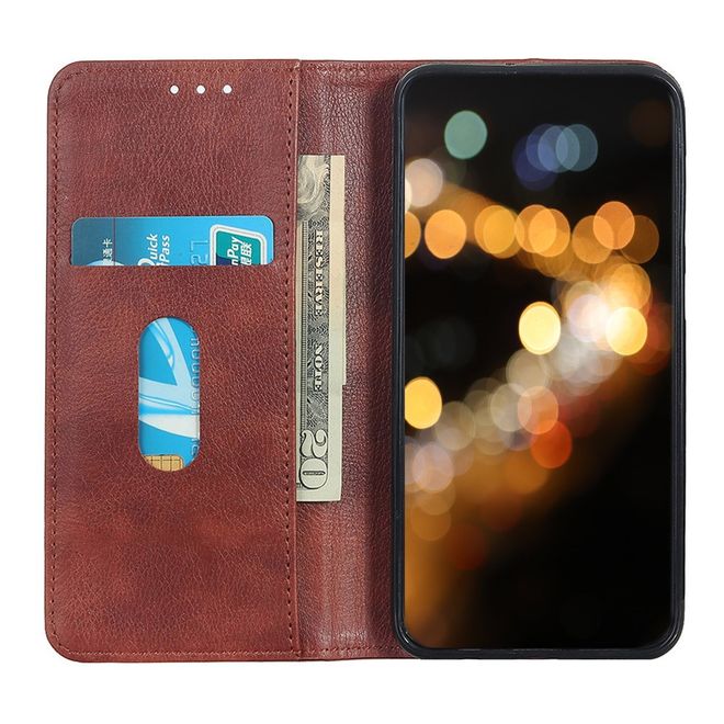 Huawei P40 Handy Hülle - Litchi V Leder Bookcover Series - braun