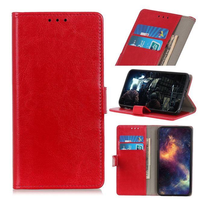 Huawei P40 Handyhülle - Crazy Horse Leder Bookcover Series - rot