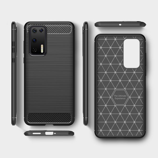 Huawei P40 Handyhülle - Carbon Fiber TPU Softcase Series - schwarz