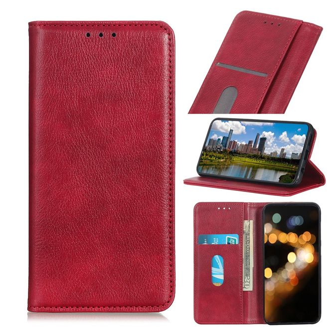 Huawei P40 Pro Handy Hülle - Litchi V Leder Bookcover Series - rot
