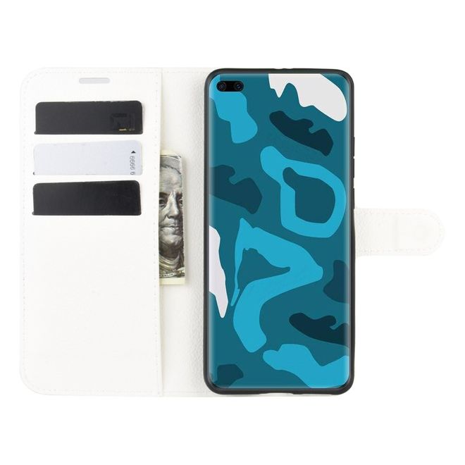 Huawei P40 Pro Handy Hülle - Litchi Leder Bookcover Series - weiss