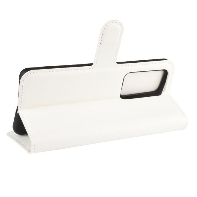 Huawei P40 Pro Handy Hülle - Litchi Leder Bookcover Series - weiss