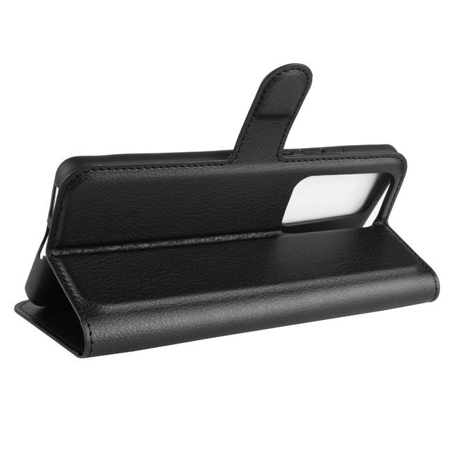 Huawei P40 Pro Handy Hülle - Litchi Leder Bookcover Series - schwarz