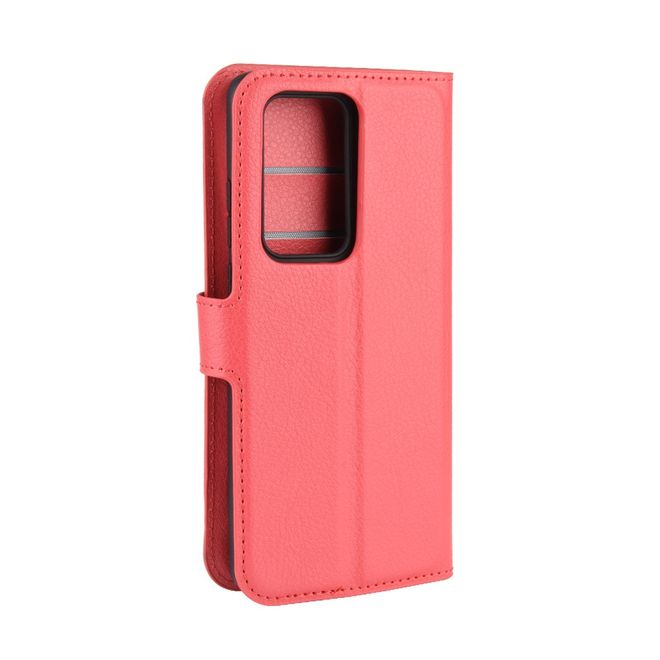 Huawei P40 Pro Handy Hülle - Litchi Leder Bookcover Series - rot