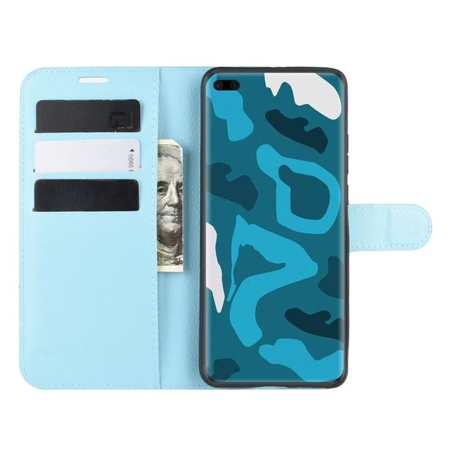 Huawei P40 Pro Handy Hülle - Litchi Leder Bookcover Series - blau