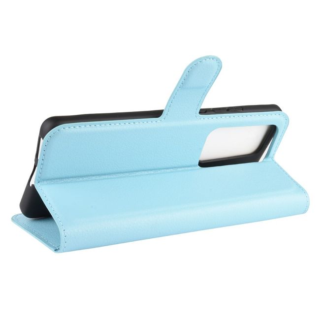 Huawei P40 Pro Handy Hülle - Litchi Leder Bookcover Series - blau