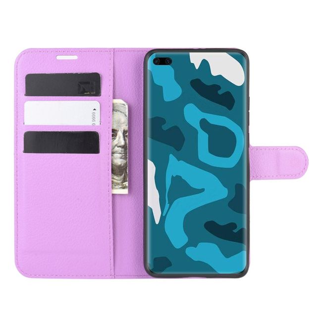 Huawei P40 Pro Handy Hülle - Litchi Leder Bookcover Series - purpur