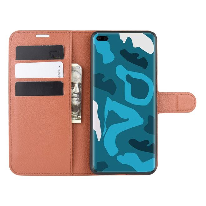 Huawei P40 Pro Handy Hülle - Litchi Leder Bookcover Series - braun