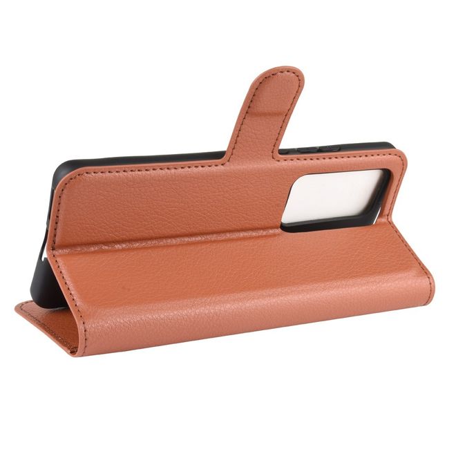 Huawei P40 Pro Handy Hülle - Litchi Leder Bookcover Series - braun