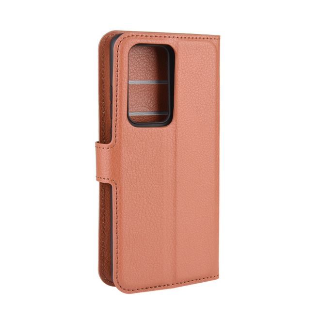 Huawei P40 Pro Handy Hülle - Litchi Leder Bookcover Series - braun