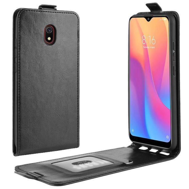 Xiaomi Redmi 8A Handyhülle - Crazy Horse Leder Flipcase - vertikal - schwarz