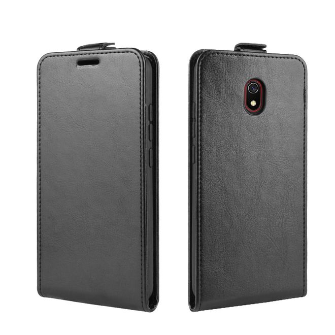 Xiaomi Redmi 8A Handyhülle - Crazy Horse Leder Flipcase - vertikal - schwarz