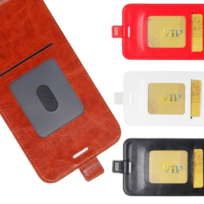 Xiaomi Redmi 8A Handyhülle - Crazy Horse Leder Flipcase - vertikal - schwarz
