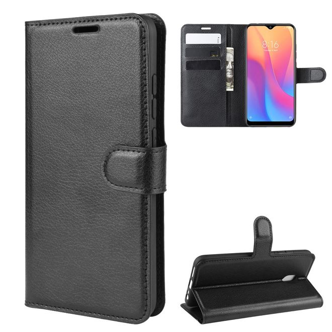 Xiaomi Redmi 8A Handy Hülle - Litchi Leder Bookcover Series - schwarz