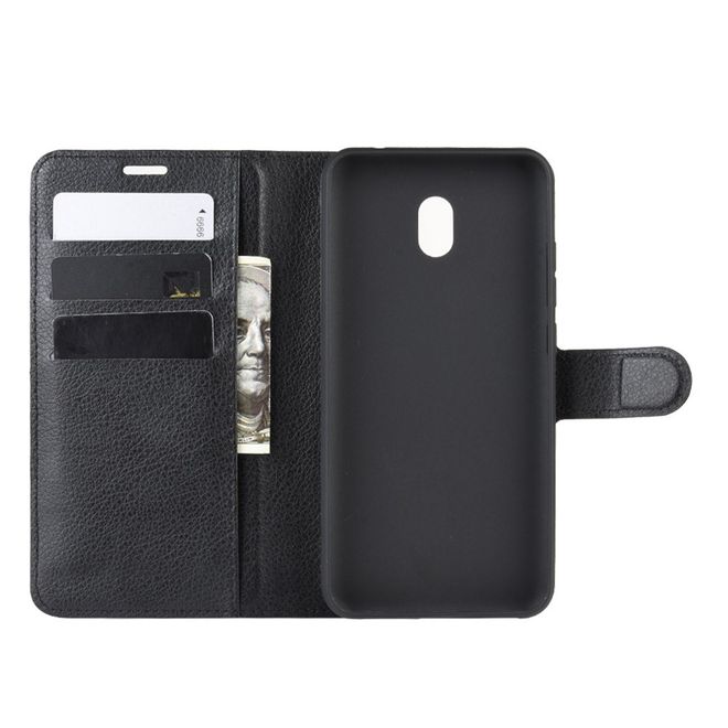 Xiaomi Redmi 8A Handy Hülle - Litchi Leder Bookcover Series - schwarz
