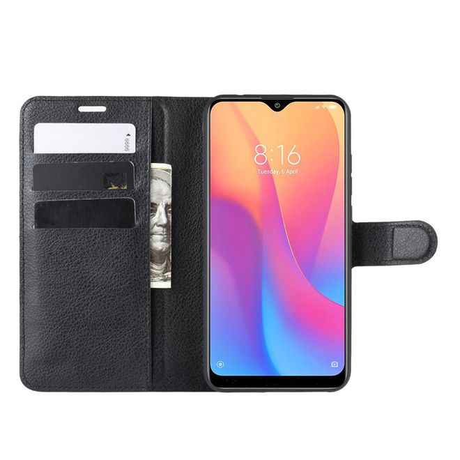 Xiaomi Redmi 8A Handy Hülle - Litchi Leder Bookcover Series - schwarz