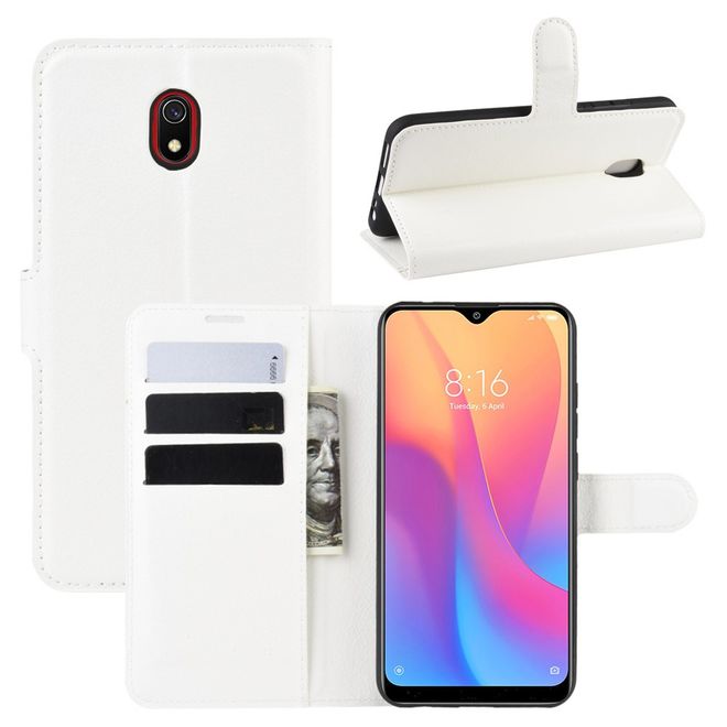 Xiaomi Redmi 8A Handy Hülle - Litchi Leder Bookcover Series - weiss