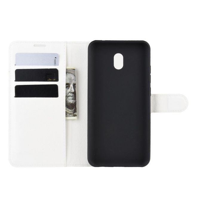 Xiaomi Redmi 8A Handy Hülle - Litchi Leder Bookcover Series - weiss