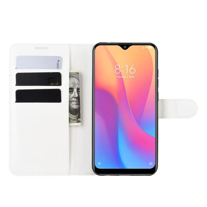 Xiaomi Redmi 8A Handy Hülle - Litchi Leder Bookcover Series - weiss