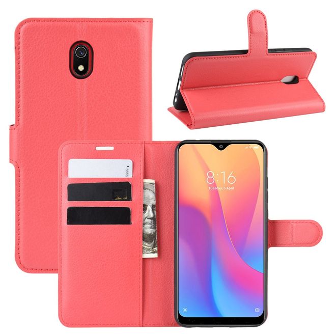 Xiaomi Redmi 8A Handy Hülle - Litchi Leder Bookcover Series - rot