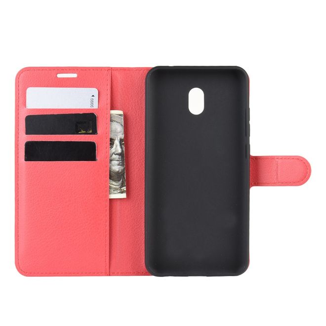 Xiaomi Redmi 8A Handy Hülle - Litchi Leder Bookcover Series - rot