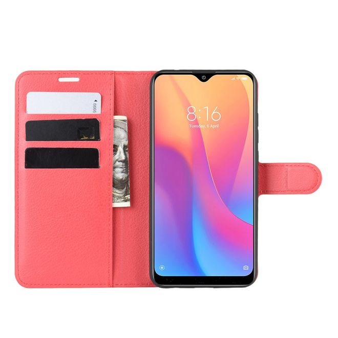 Xiaomi Redmi 8A Handy Hülle - Litchi Leder Bookcover Series - rot