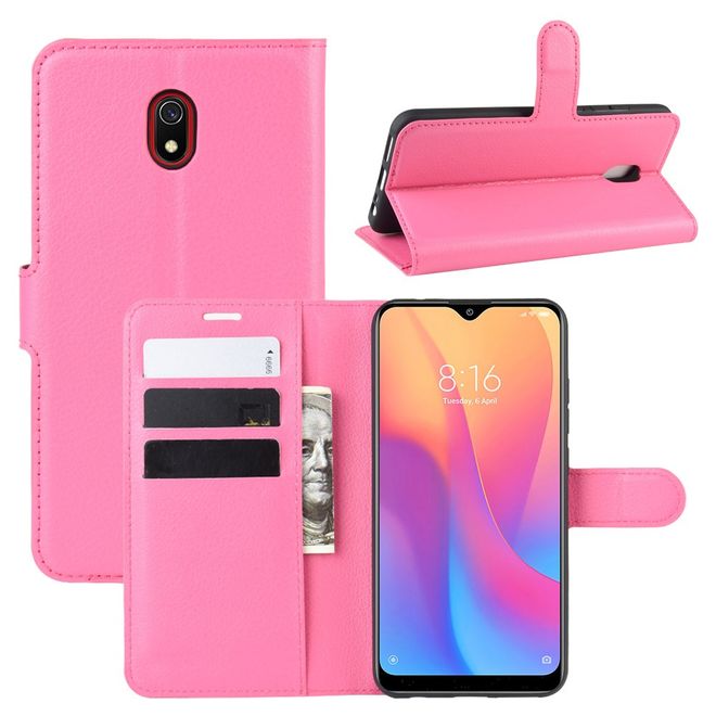 Xiaomi Redmi 8A Handy Hülle - Litchi Leder Bookcover Series - pink
