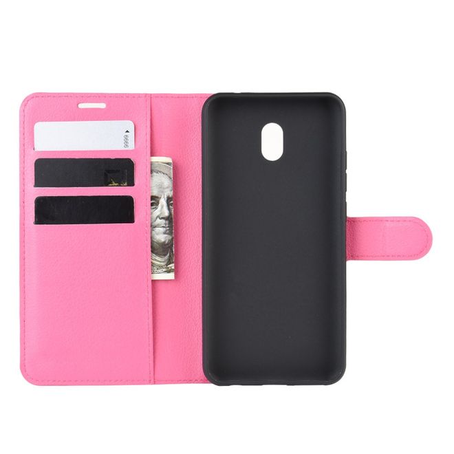 Xiaomi Redmi 8A Handy Hülle - Litchi Leder Bookcover Series - pink