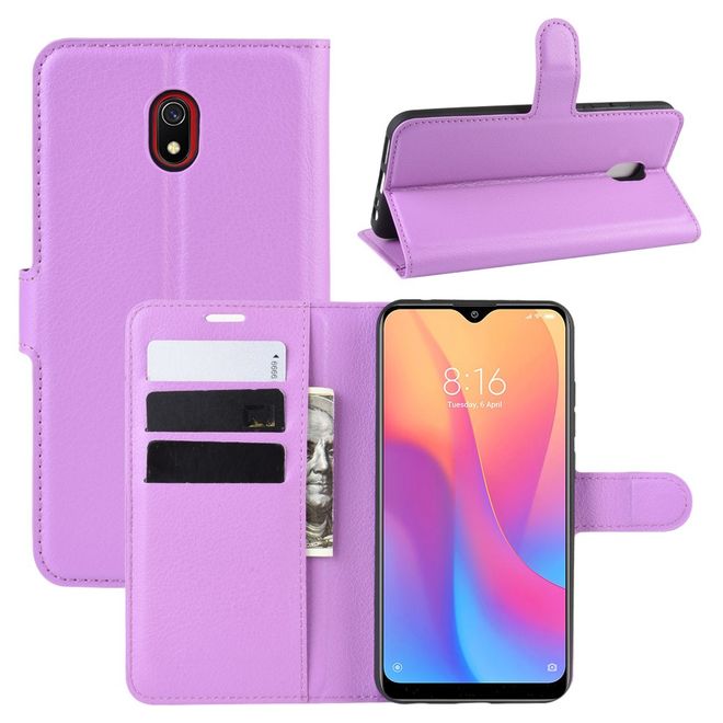 Xiaomi Redmi 8A Handy Hülle - Litchi Leder Bookcover Series - purpur
